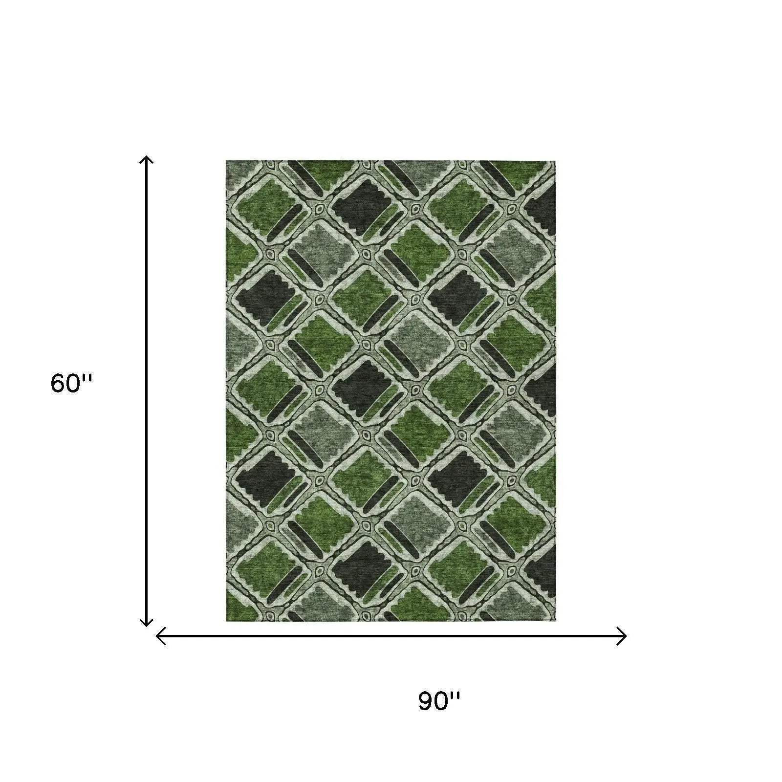 5' X 8' Green And Emerald Geometric Washable Indoor Outdoor Area Rug Homeroots Outdoor