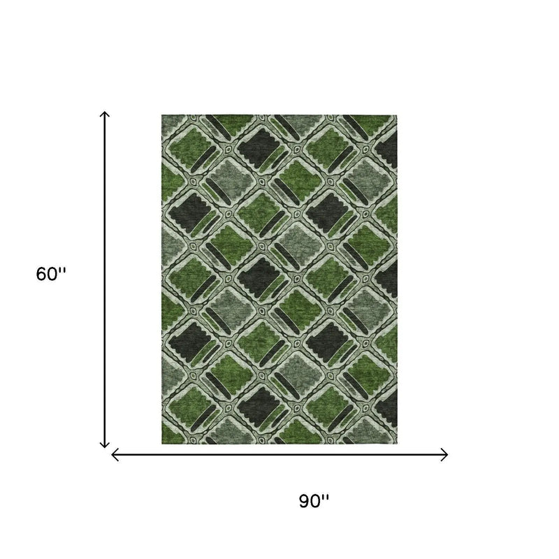 5' X 8' Green And Emerald Geometric Washable Indoor Outdoor Area Rug Homeroots Outdoor