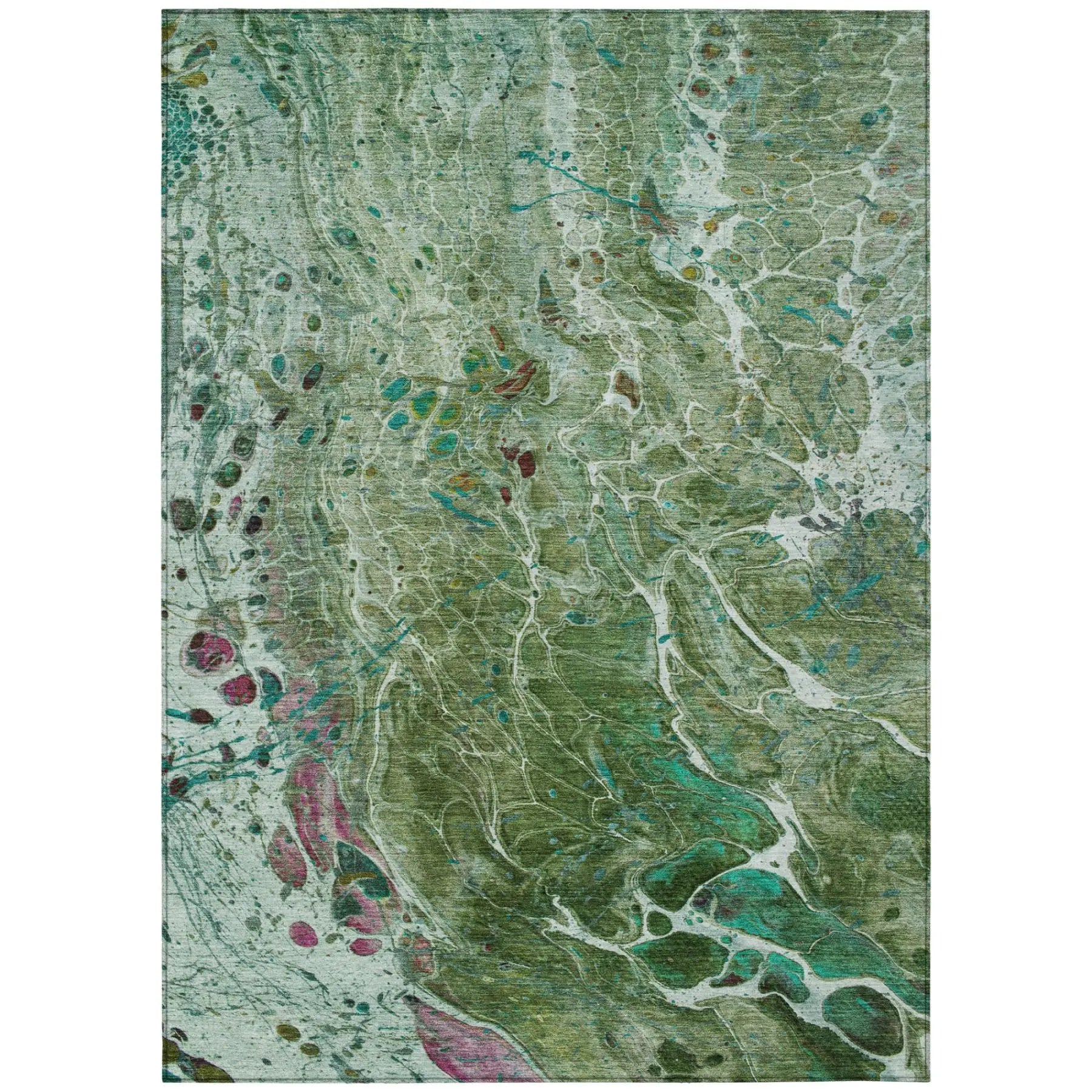 5' X 8' Green And Fern Green Abstract Washable Indoor Outdoor Area Rug Homeroots Outdoor