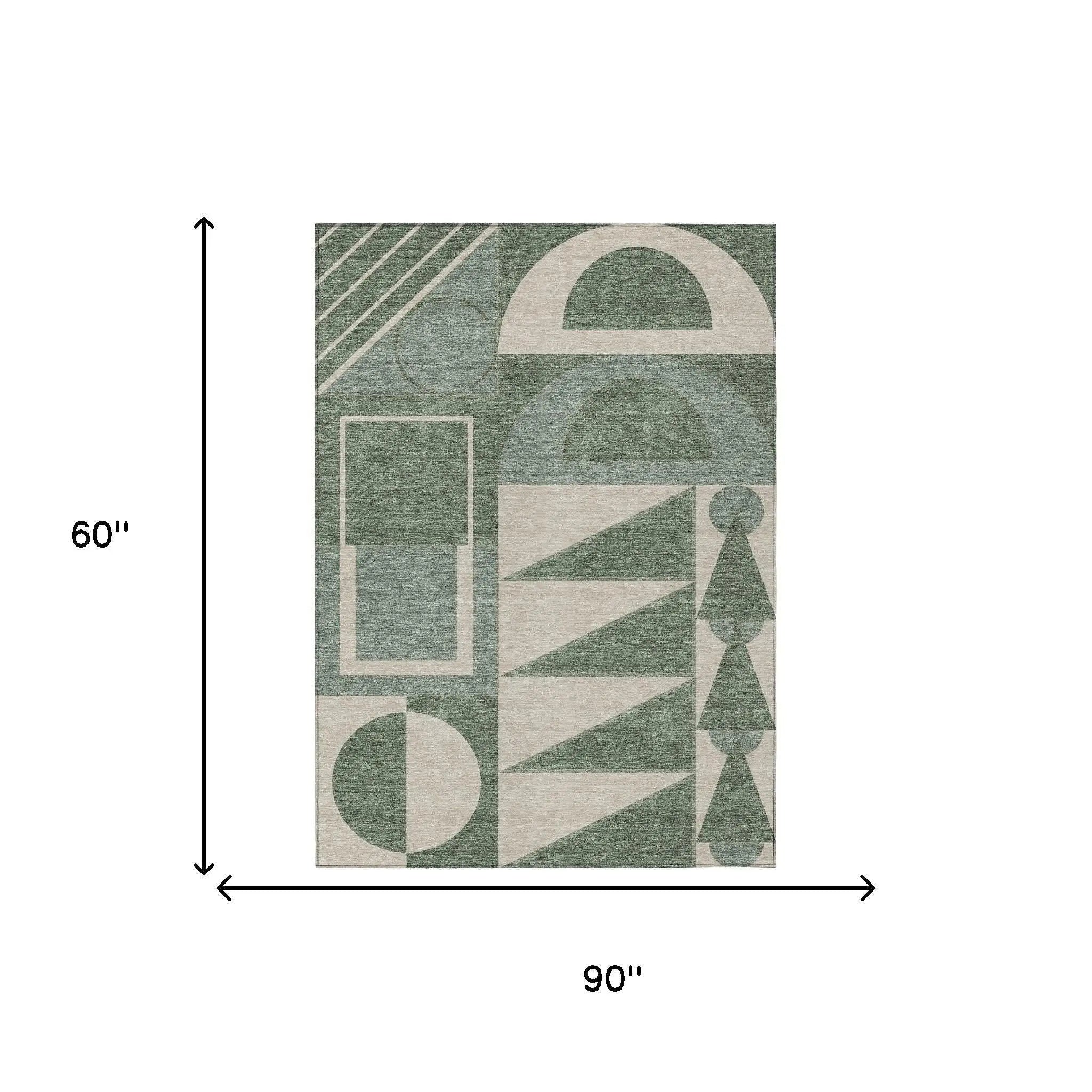 5' X 8' Green And Fern Green Geometric Washable Indoor Outdoor Area Rug Homeroots Outdoor