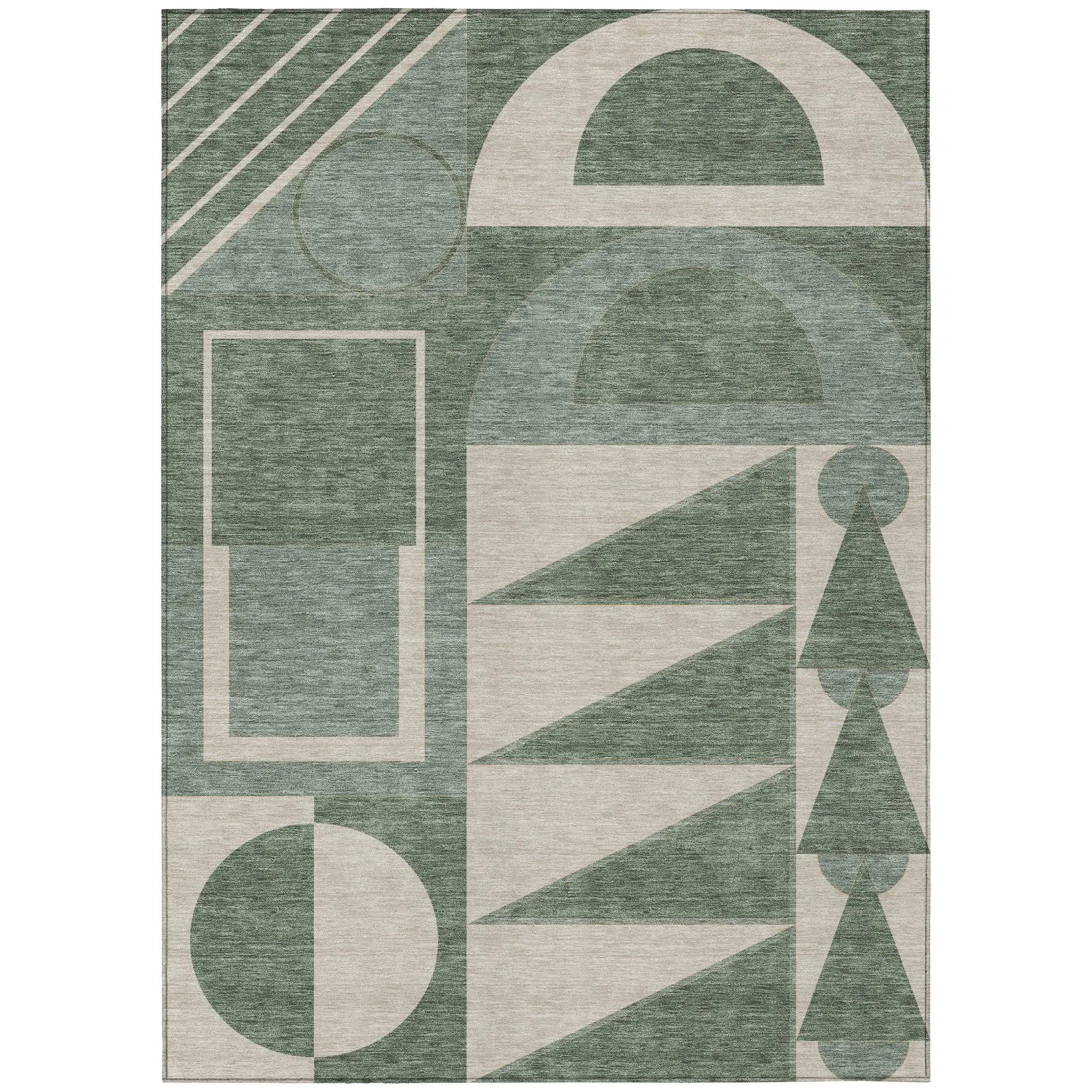 5' X 8' Green And Fern Green Geometric Washable Indoor Outdoor Area Rug Homeroots Outdoor