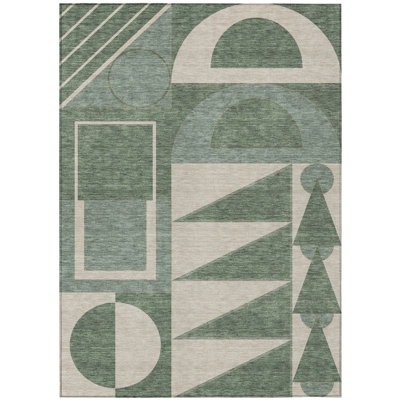 5' X 8' Green And Fern Green Geometric Washable Indoor Outdoor Area Rug Homeroots Outdoor