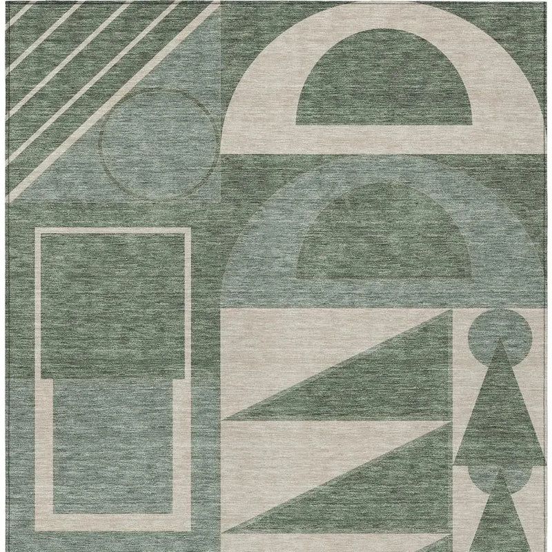 5' X 8' Green And Fern Green Geometric Washable Indoor Outdoor Area Rug Homeroots Outdoor