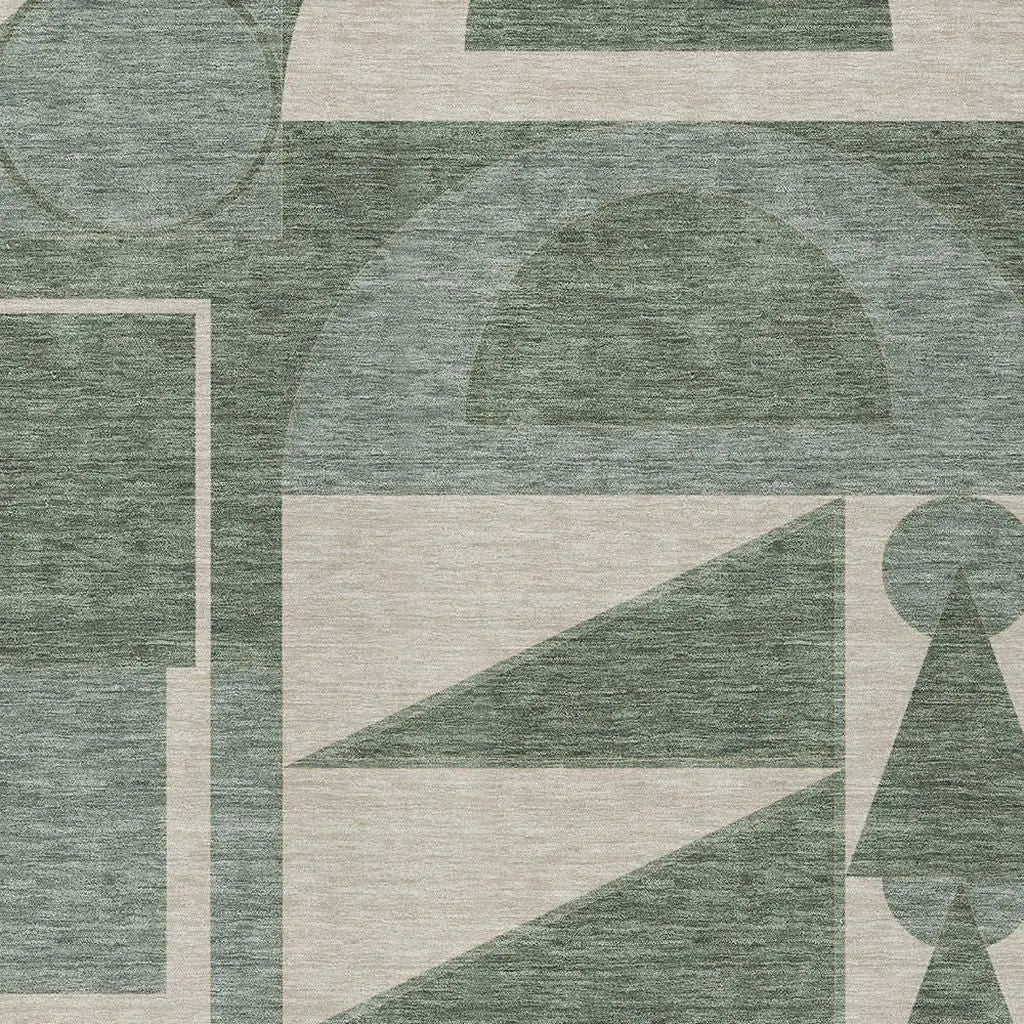 5' X 8' Green And Fern Green Geometric Washable Indoor Outdoor Area Rug Homeroots Outdoor