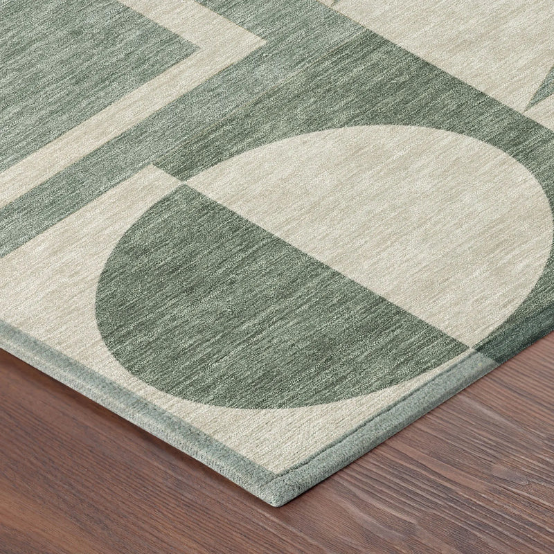 5' X 8' Green And Fern Green Geometric Washable Indoor Outdoor Area Rug Homeroots Outdoor