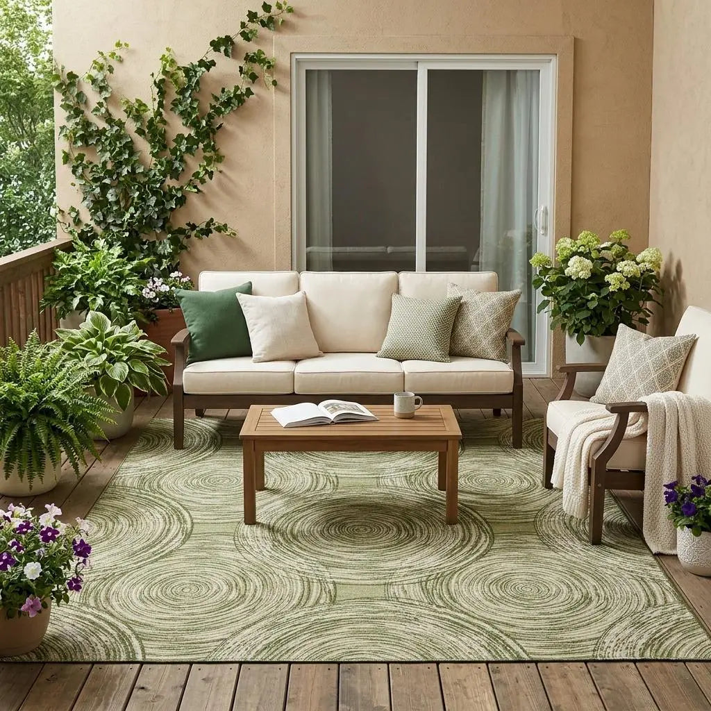 5' X 8' Green And Fern Green Geometric Washable Indoor Outdoor Area Rug Homeroots Outdoor