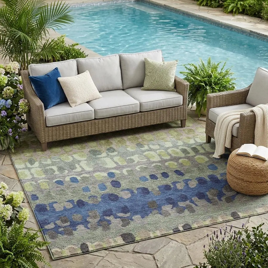 5' X 8' Green And Fern Green Geometric Washable Indoor Outdoor Area Rug Homeroots Outdoor