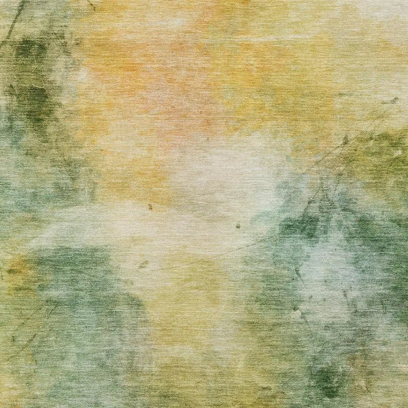 Abstract watercolor fabric in soft yellow, green, and beige hues, perfect for home decor or upholstery projects.