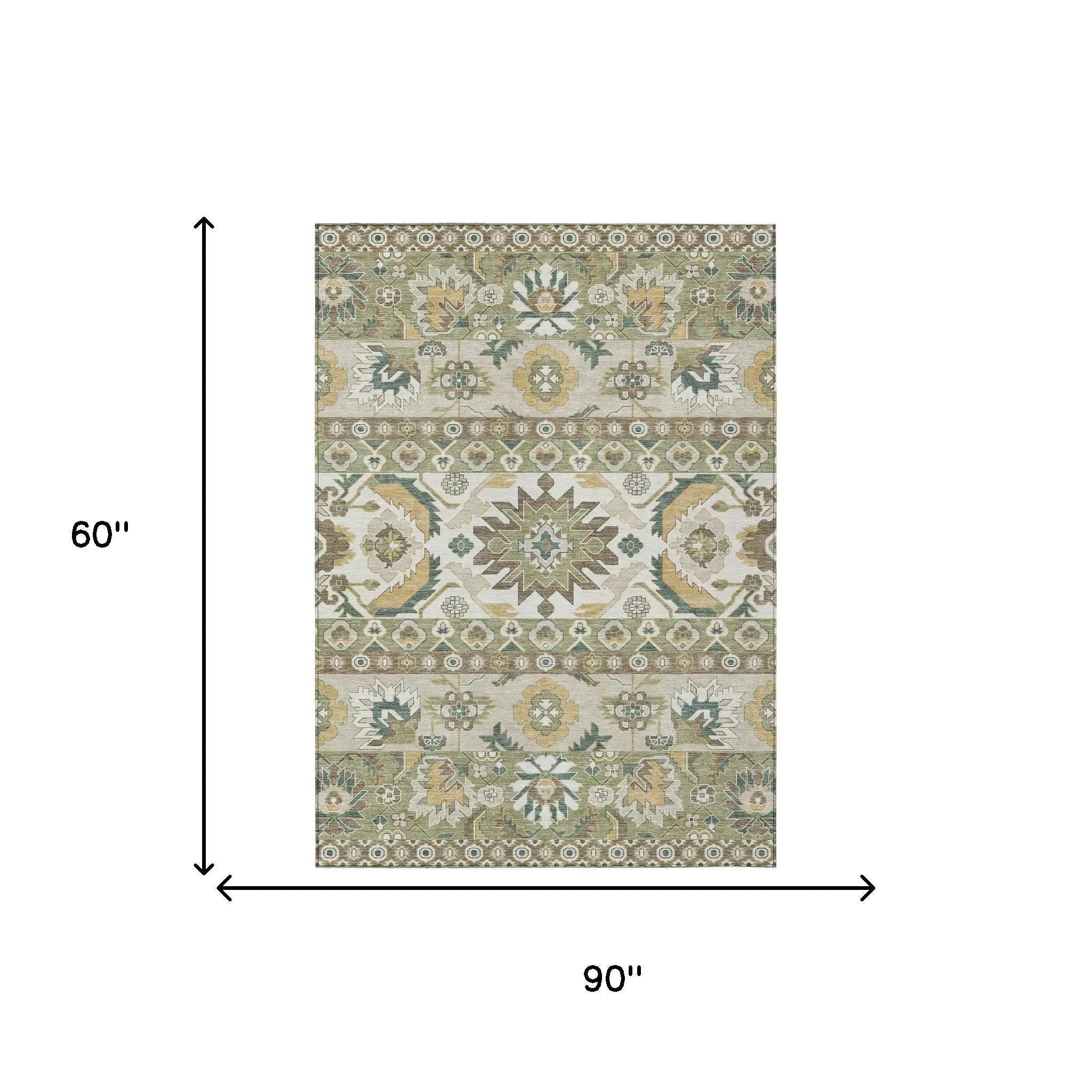 5' X 8' Green And Gold Cactus Washable Indoor Outdoor Area Rug Homeroots Outdoor