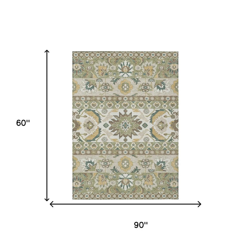 5' X 8' Green And Gold Cactus Washable Indoor Outdoor Area Rug Homeroots Outdoor