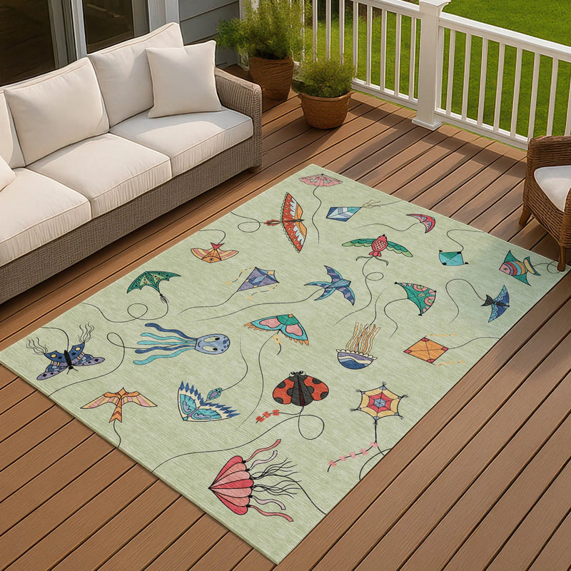 5' X 8' Green And Gold Geometric Washable Indoor Outdoor Area Rug Homeroots Outdoor