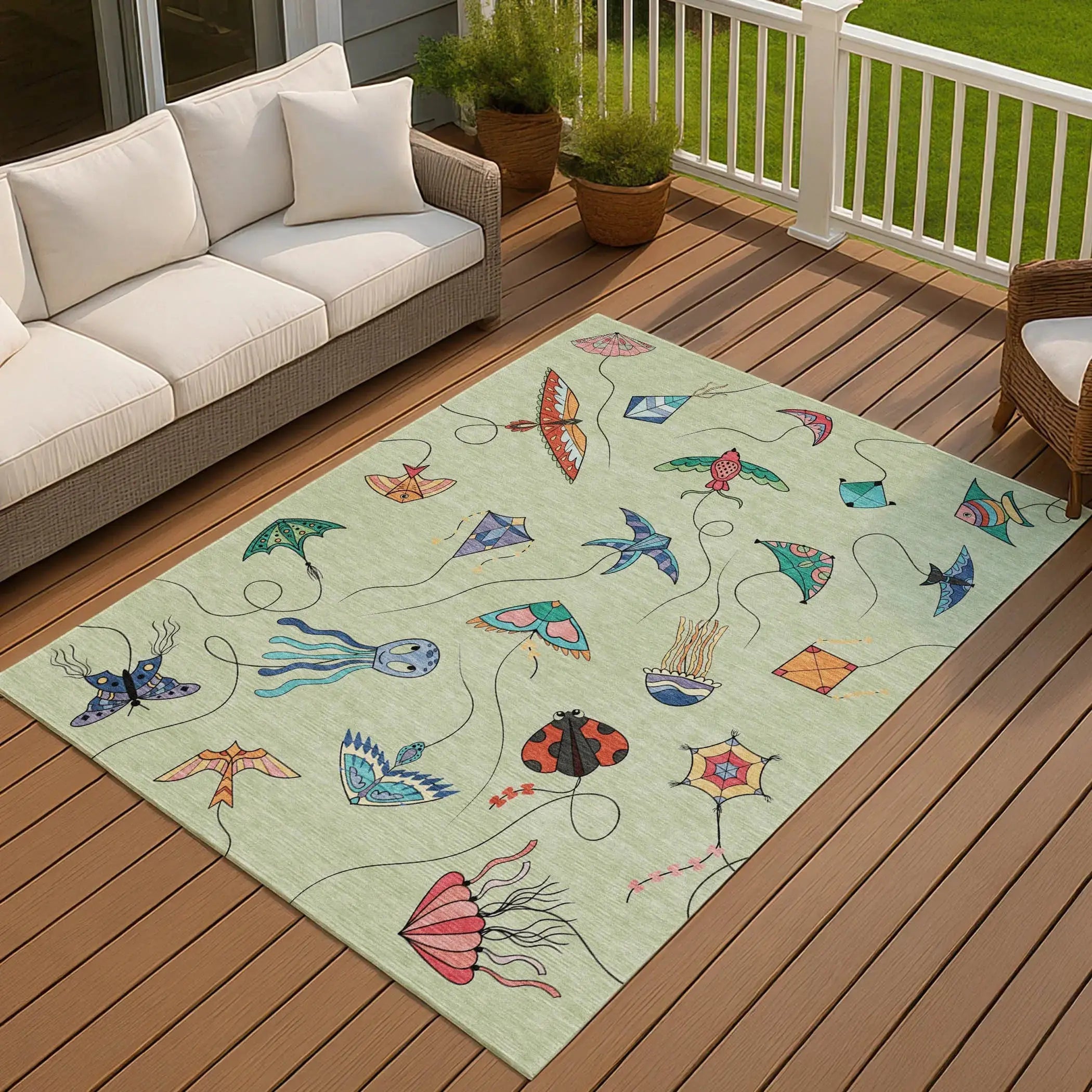 5' X 8' Green And Gold Geometric Washable Indoor Outdoor Area Rug Homeroots Outdoor