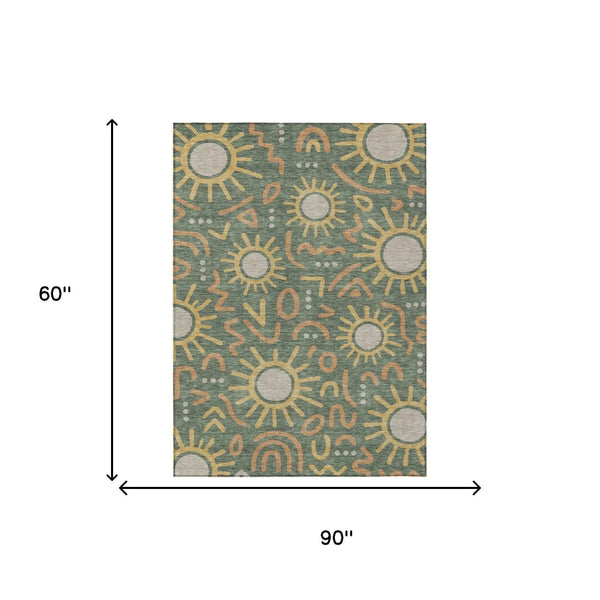 5' X 8' Green And Gold Geometric Washable Indoor Outdoor Area Rug Homeroots Outdoor