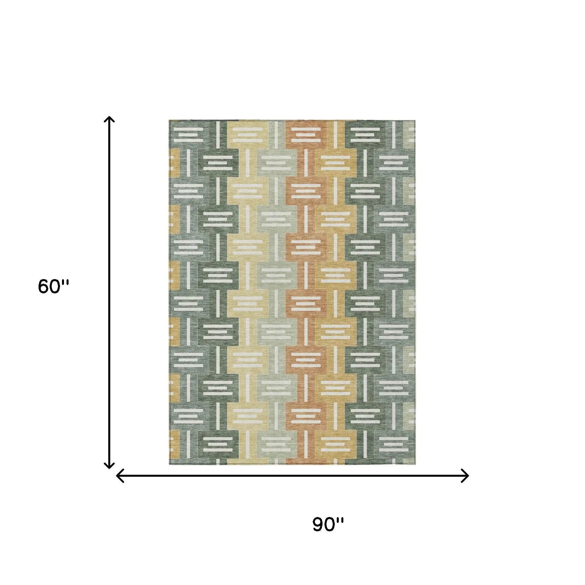 5' X 8' Green And Gold Geometric Washable Indoor Outdoor Area Rug Homeroots Outdoor