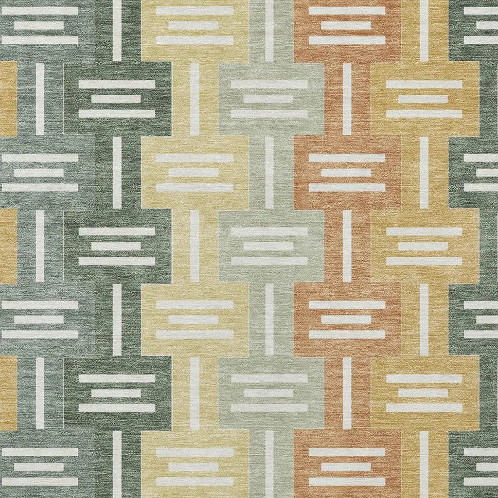 5' X 8' Green And Gold Geometric Washable Indoor Outdoor Area Rug Homeroots Outdoor