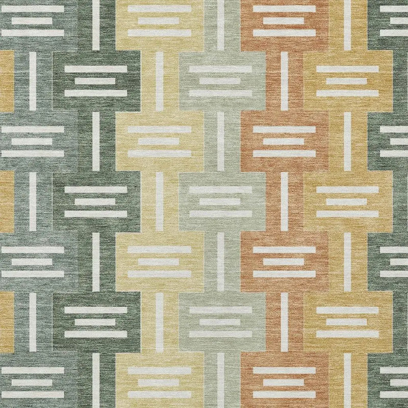 5' X 8' Green And Gold Geometric Washable Indoor Outdoor Area Rug Homeroots Outdoor