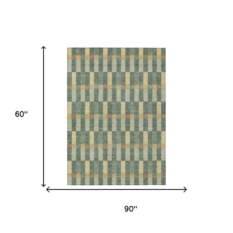 5' X 8' Green And Gold Geometric Washable Indoor Outdoor Area Rug Homeroots Outdoor