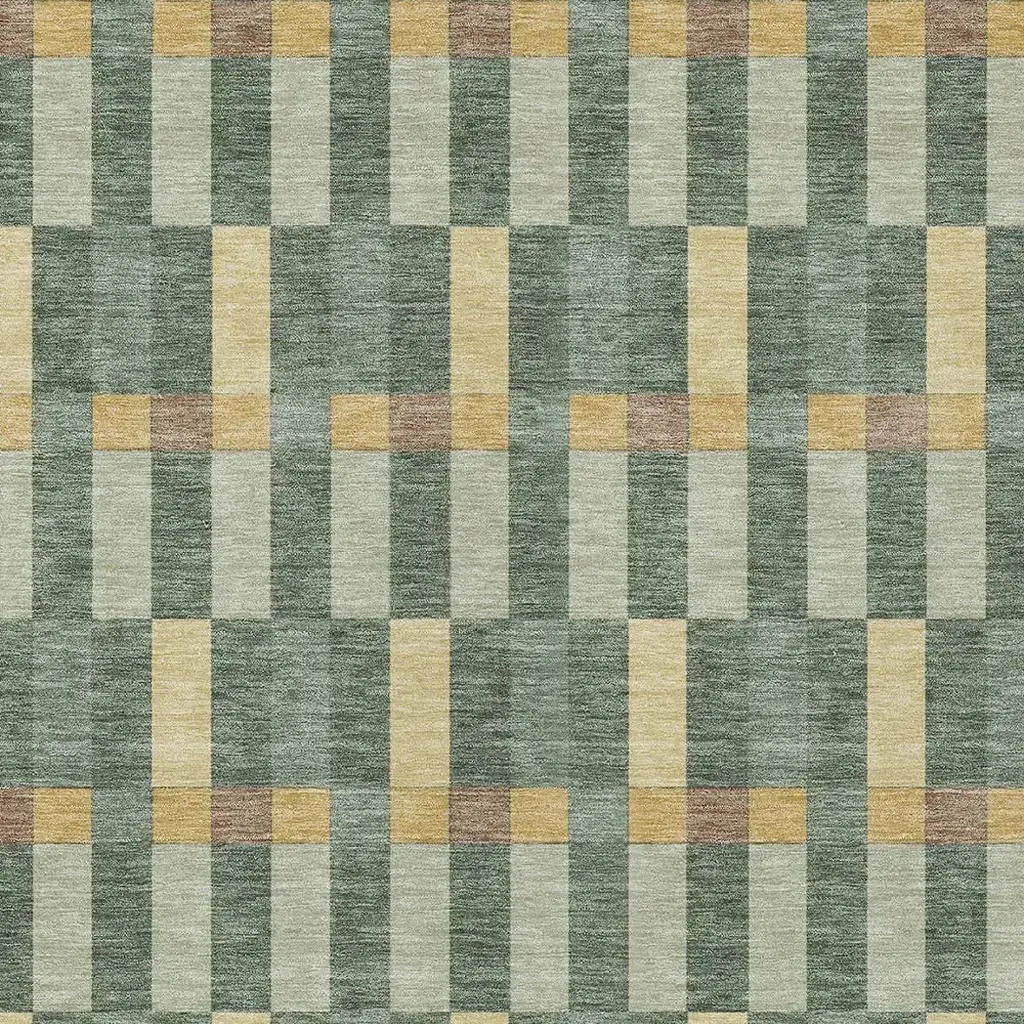 5' X 8' Green And Gold Geometric Washable Indoor Outdoor Area Rug Homeroots Outdoor