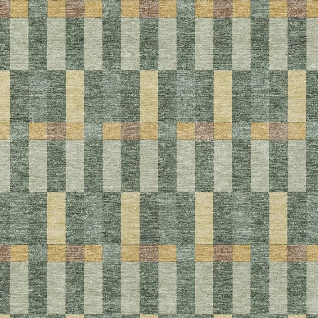 5' X 8' Green And Gold Geometric Washable Indoor Outdoor Area Rug Homeroots Outdoor