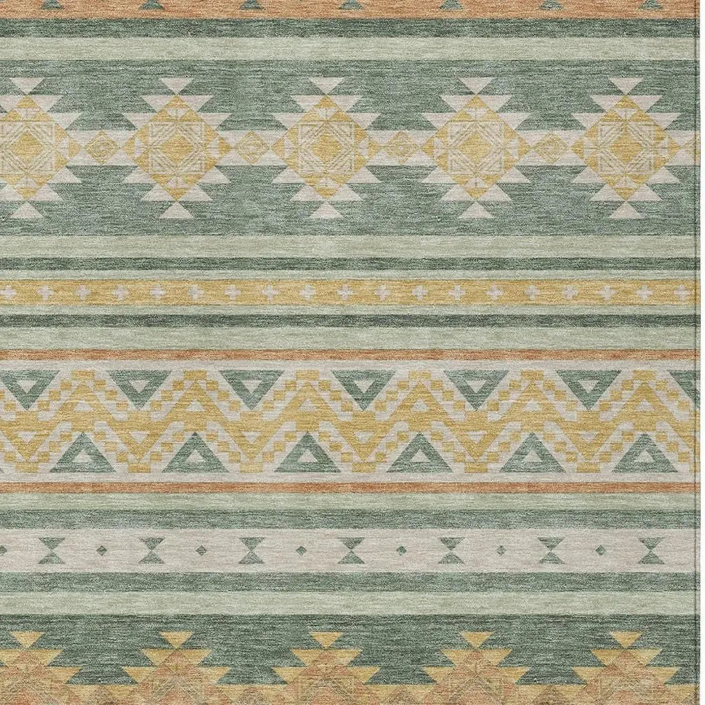5' X 8' Green And Gold Southwestern Washable Indoor Outdoor Area Rug Homeroots Outdoor