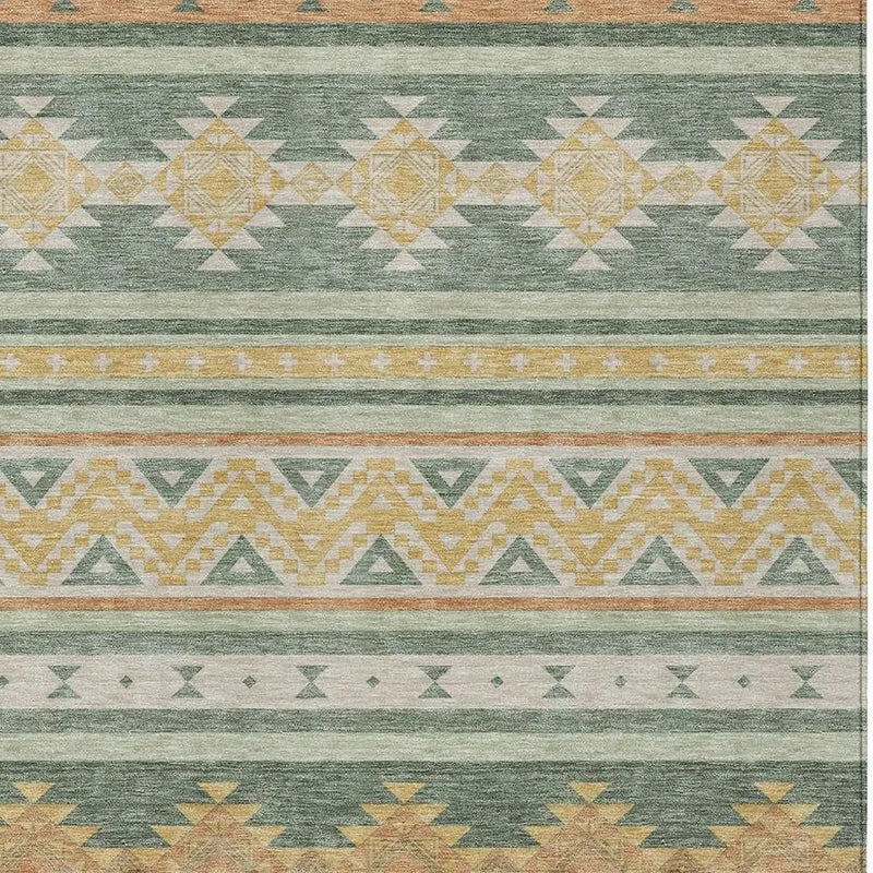 5' X 8' Green And Gold Southwestern Washable Indoor Outdoor Area Rug Homeroots Outdoor