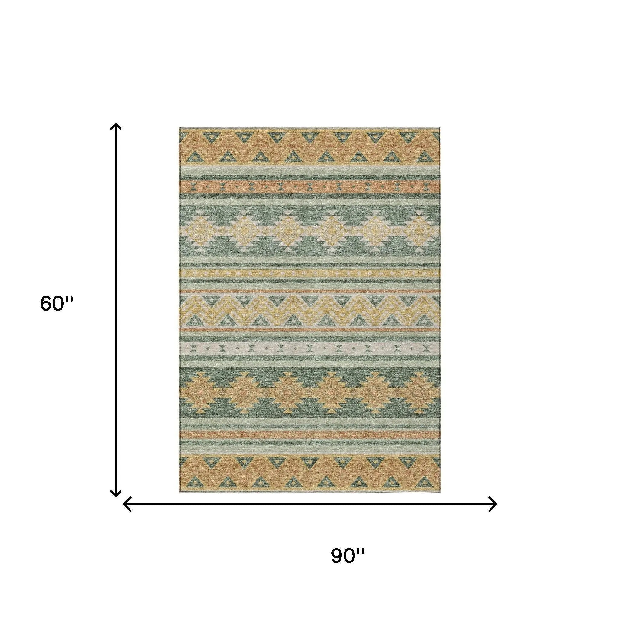 5' X 8' Green And Gold Southwestern Washable Indoor Outdoor Area Rug Homeroots Outdoor