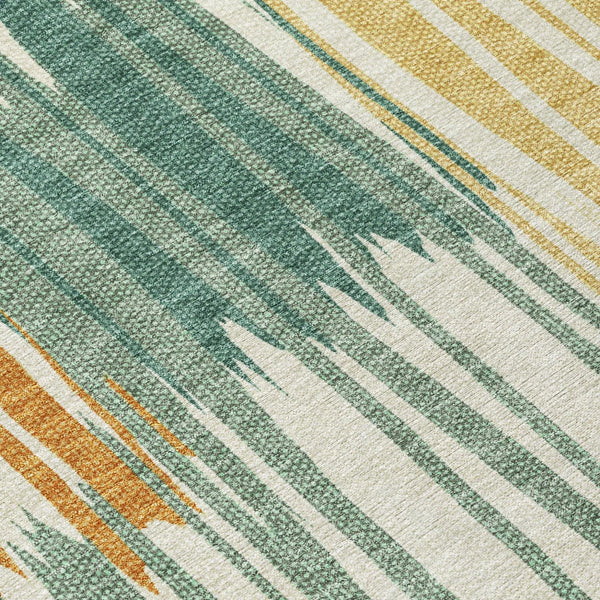 5' X 8' Green And Gold Striped Washable Indoor Outdoor Area Rug Homeroots Outdoor