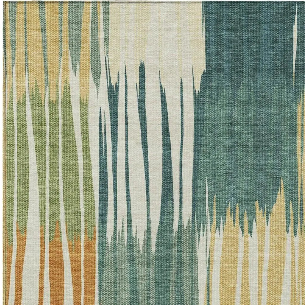 5' X 8' Green And Gold Striped Washable Indoor Outdoor Area Rug Homeroots Outdoor