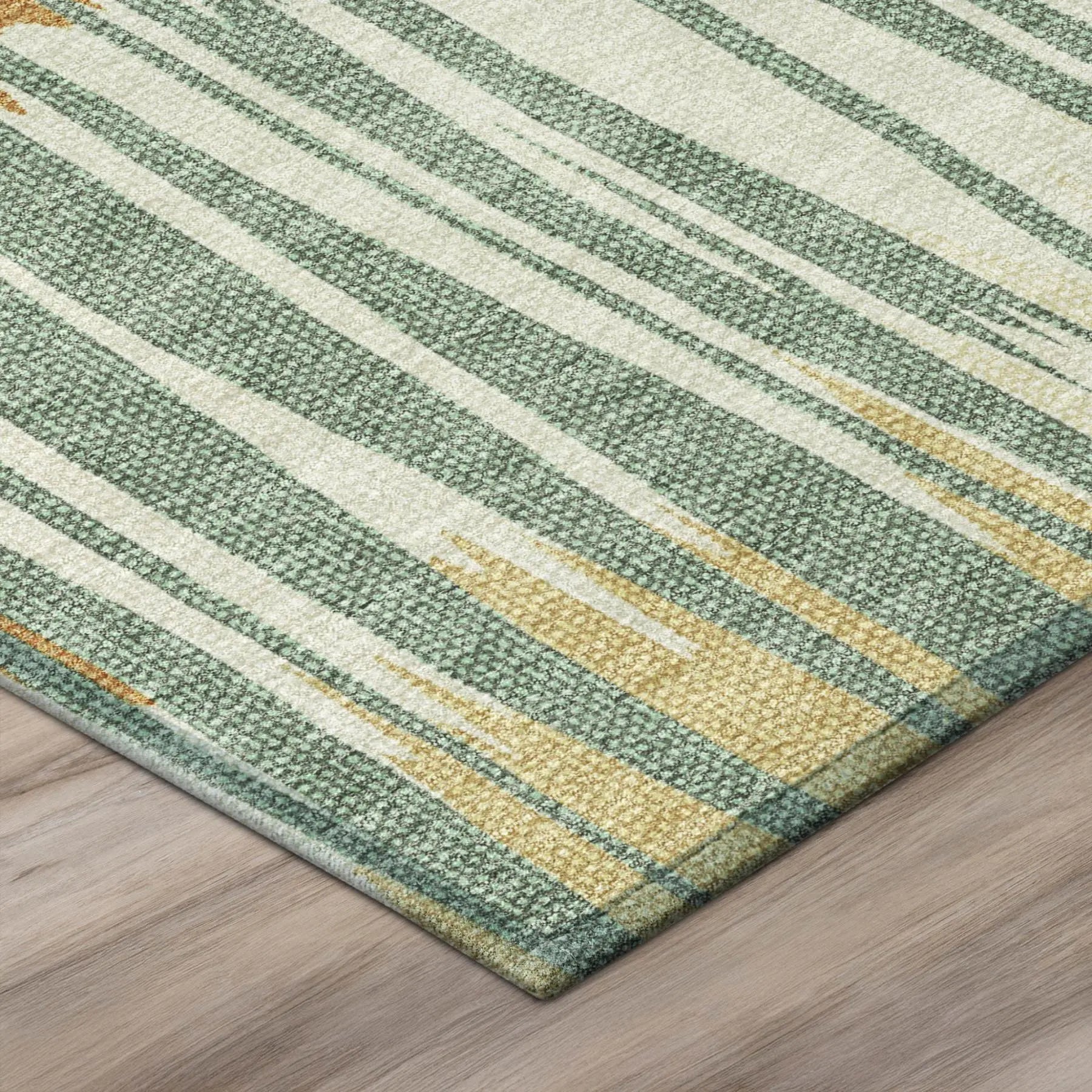 5' X 8' Green And Gold Striped Washable Indoor Outdoor Area Rug Homeroots Outdoor