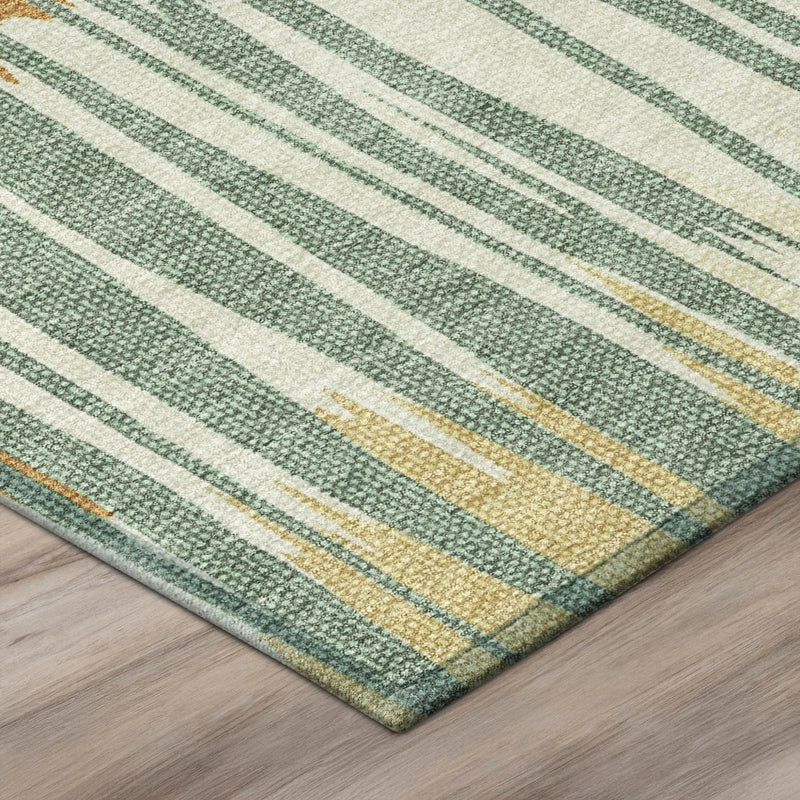 5' X 8' Green And Gold Striped Washable Indoor Outdoor Area Rug Homeroots Outdoor