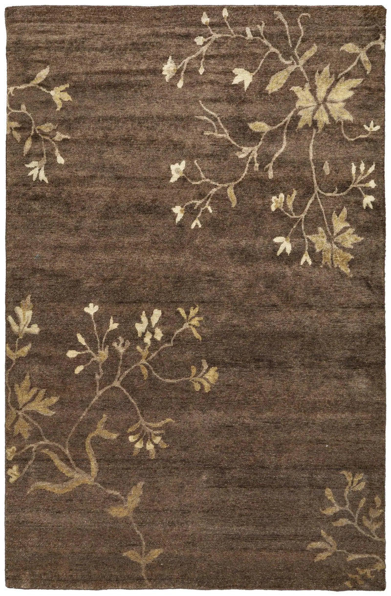 5' X 8' Green And Gold Wool Floral Hand Knotted Area Rug Homeroots Home Decor