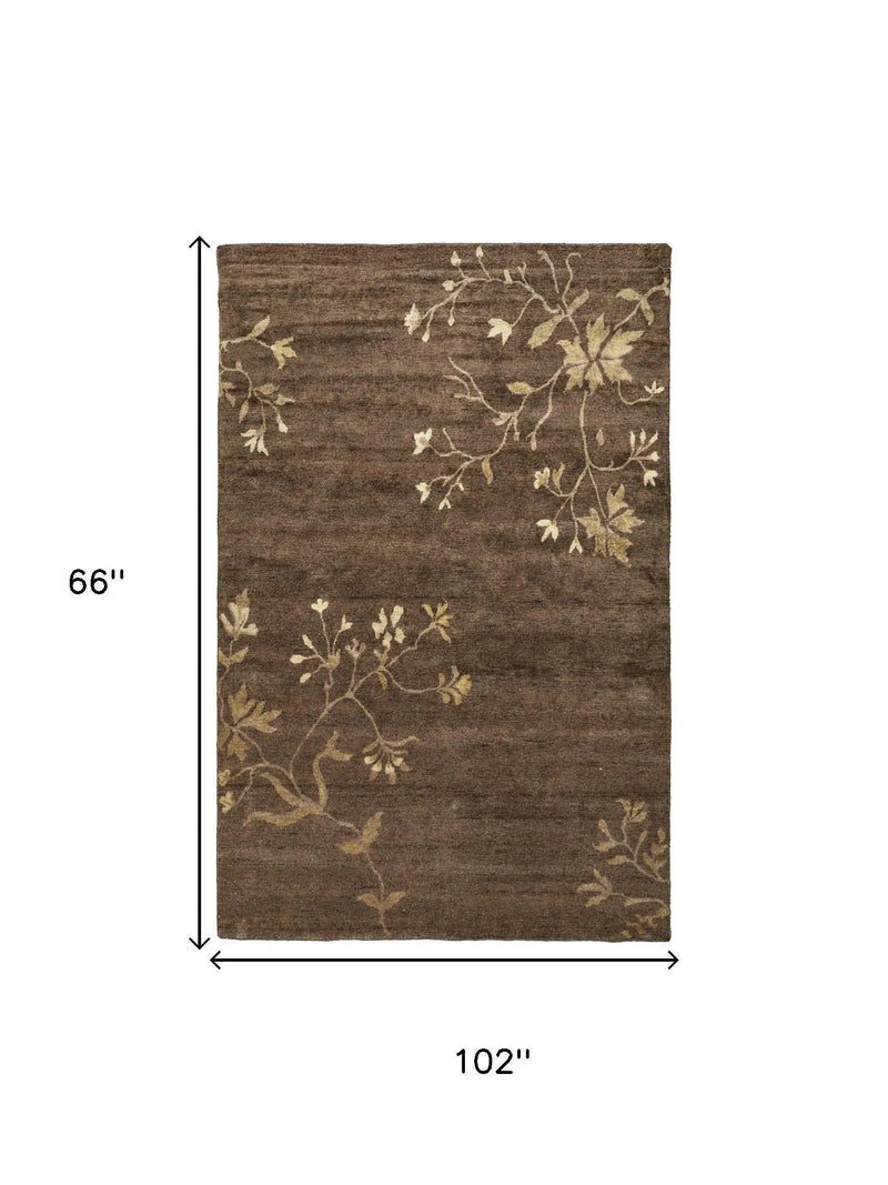 5' X 8' Green And Gold Wool Floral Hand Knotted Area Rug Homeroots Home Decor