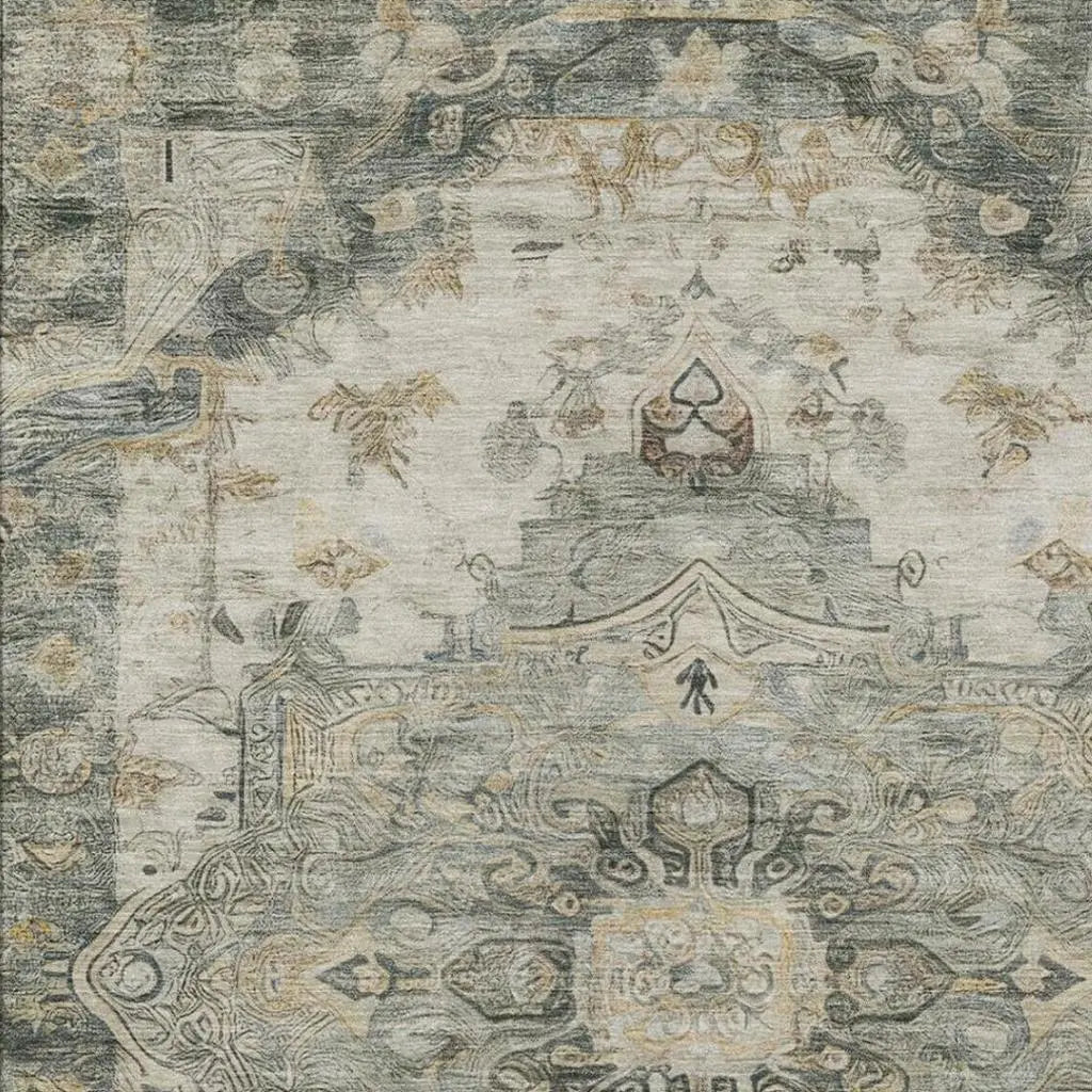 5' X 8' Green And Graphite Floral Medallion Washable Indoor Outdoor Area Rug Homeroots Outdoor