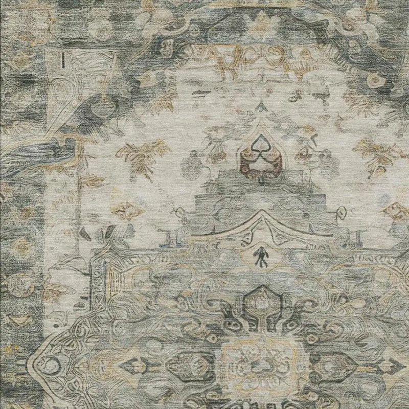 5' X 8' Green And Graphite Floral Medallion Washable Indoor Outdoor Area Rug Homeroots Outdoor
