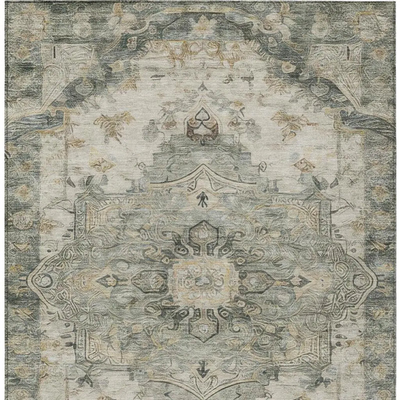 5' X 8' Green And Graphite Floral Medallion Washable Indoor Outdoor Area Rug Homeroots Outdoor