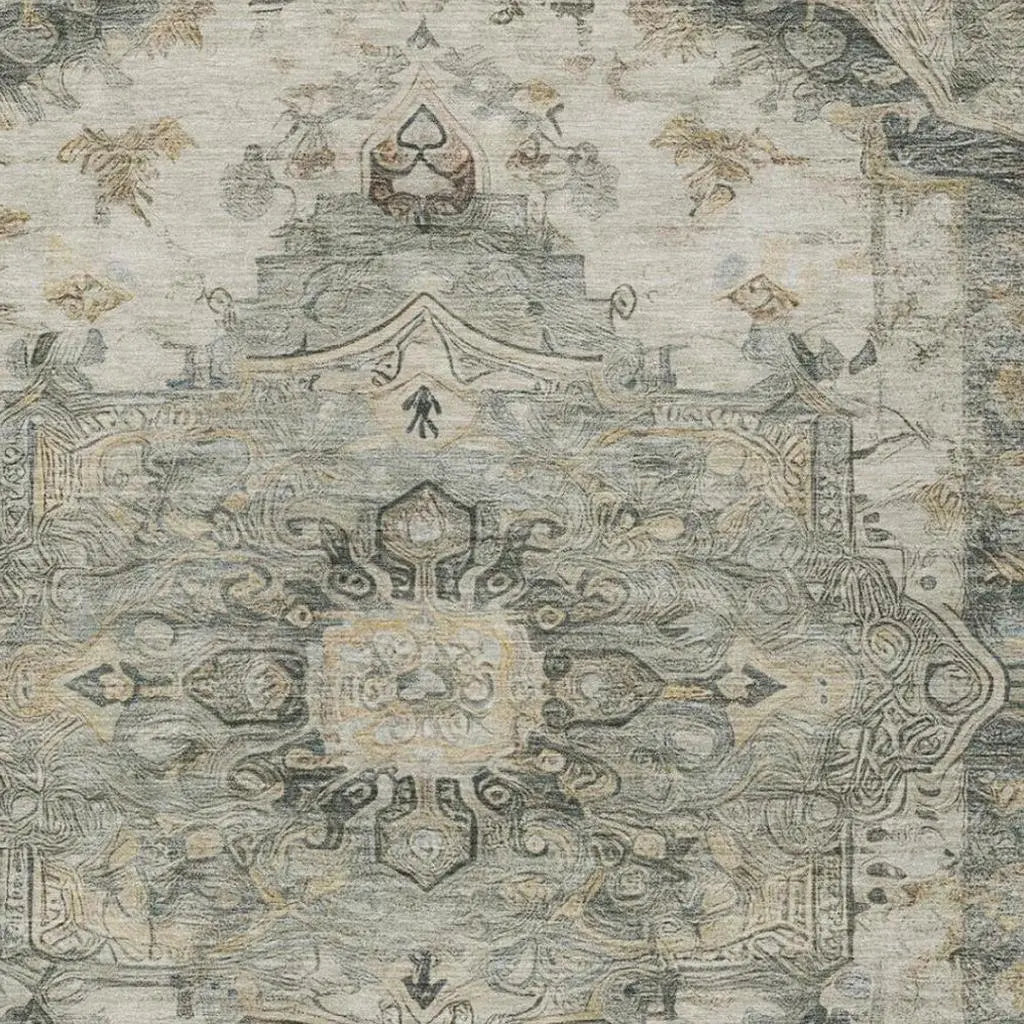 5' X 8' Green And Graphite Floral Medallion Washable Indoor Outdoor Area Rug Homeroots Outdoor