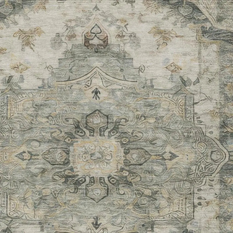 5' X 8' Green And Graphite Floral Medallion Washable Indoor Outdoor Area Rug Homeroots Outdoor