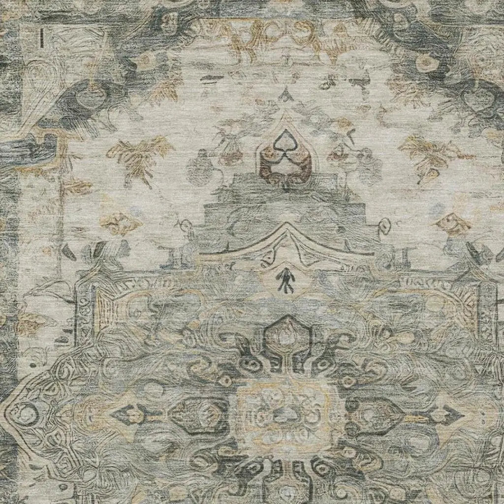 5' X 8' Green And Graphite Floral Medallion Washable Indoor Outdoor Area Rug Homeroots Outdoor