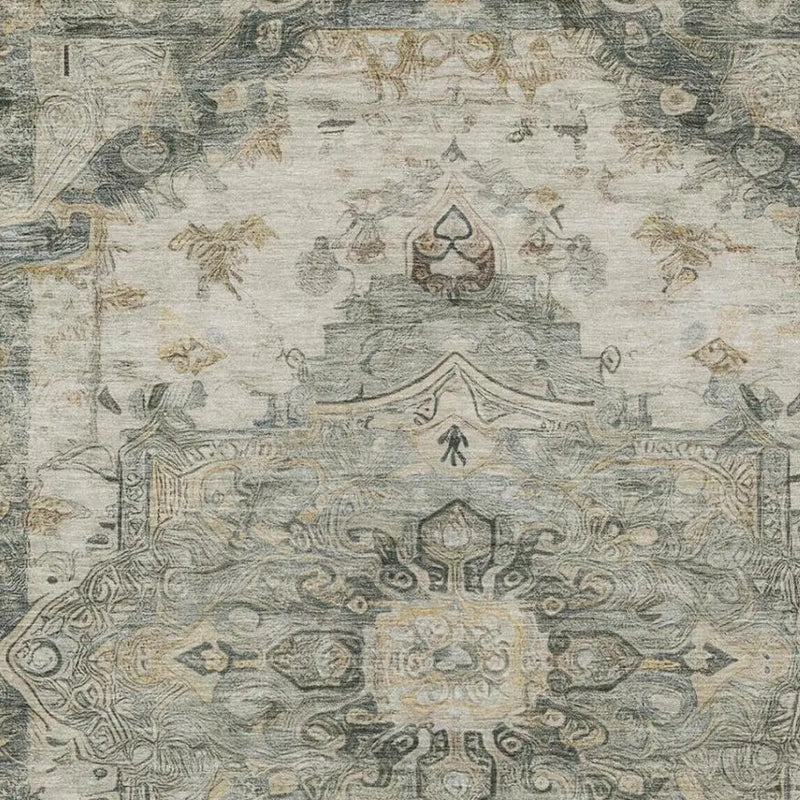 5' X 8' Green And Graphite Floral Medallion Washable Indoor Outdoor Area Rug Homeroots Outdoor