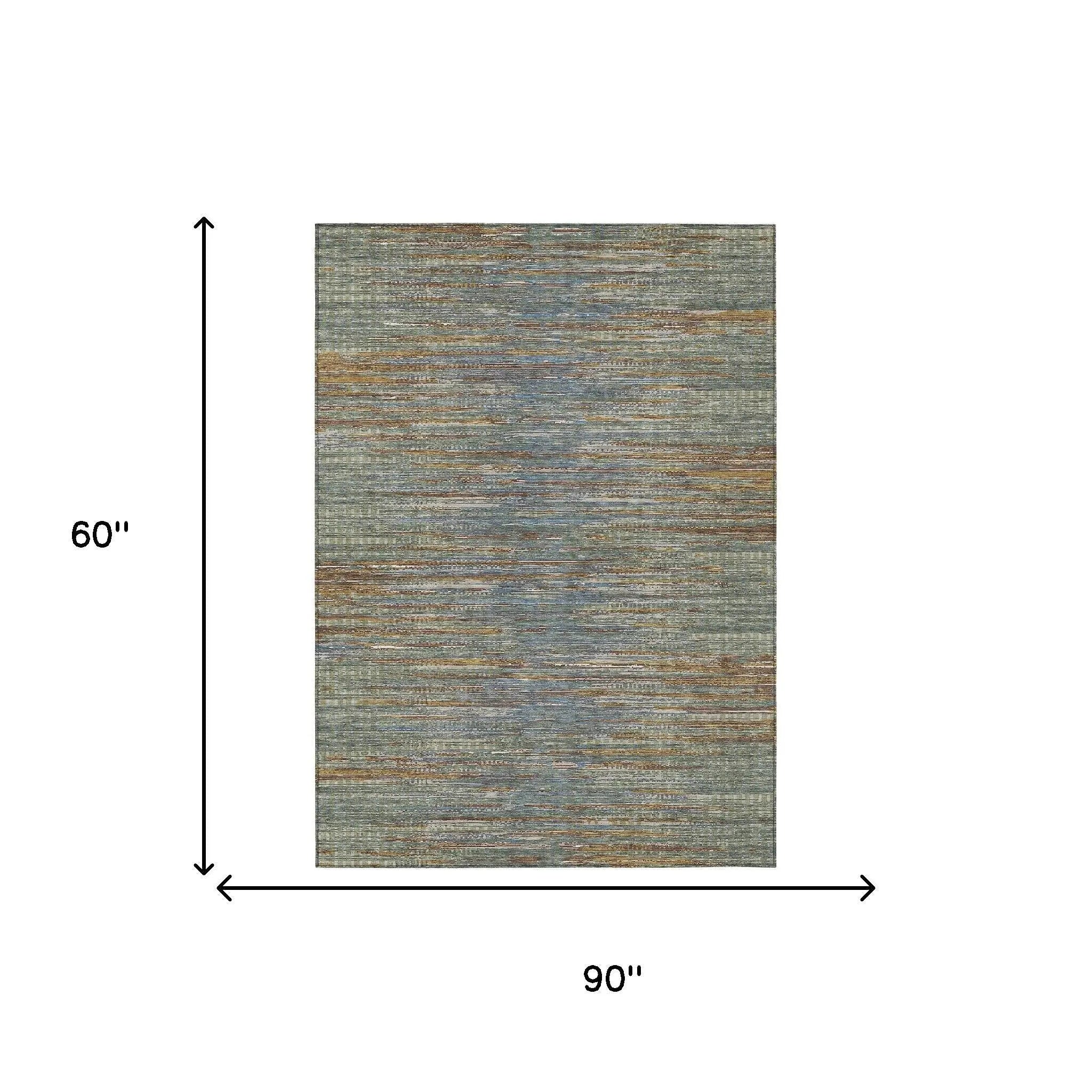 5' X 8' Green And Gray Abstract Washable Indoor Outdoor Area Rug Homeroots Outdoor