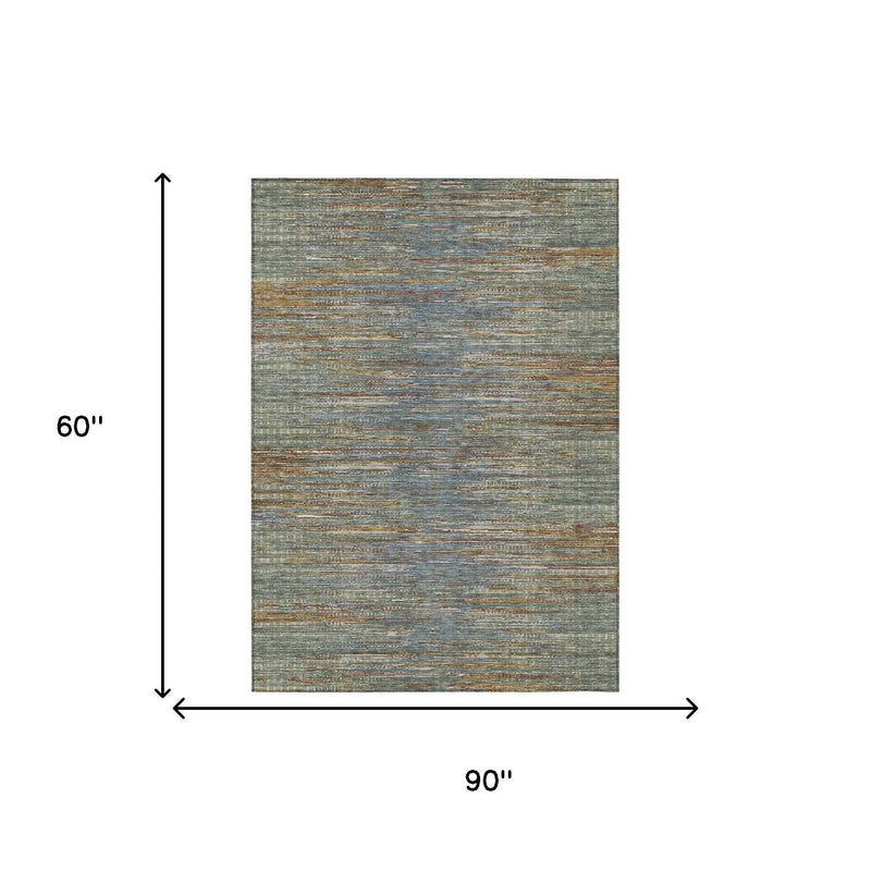 5' X 8' Green And Gray Abstract Washable Indoor Outdoor Area Rug Homeroots Outdoor