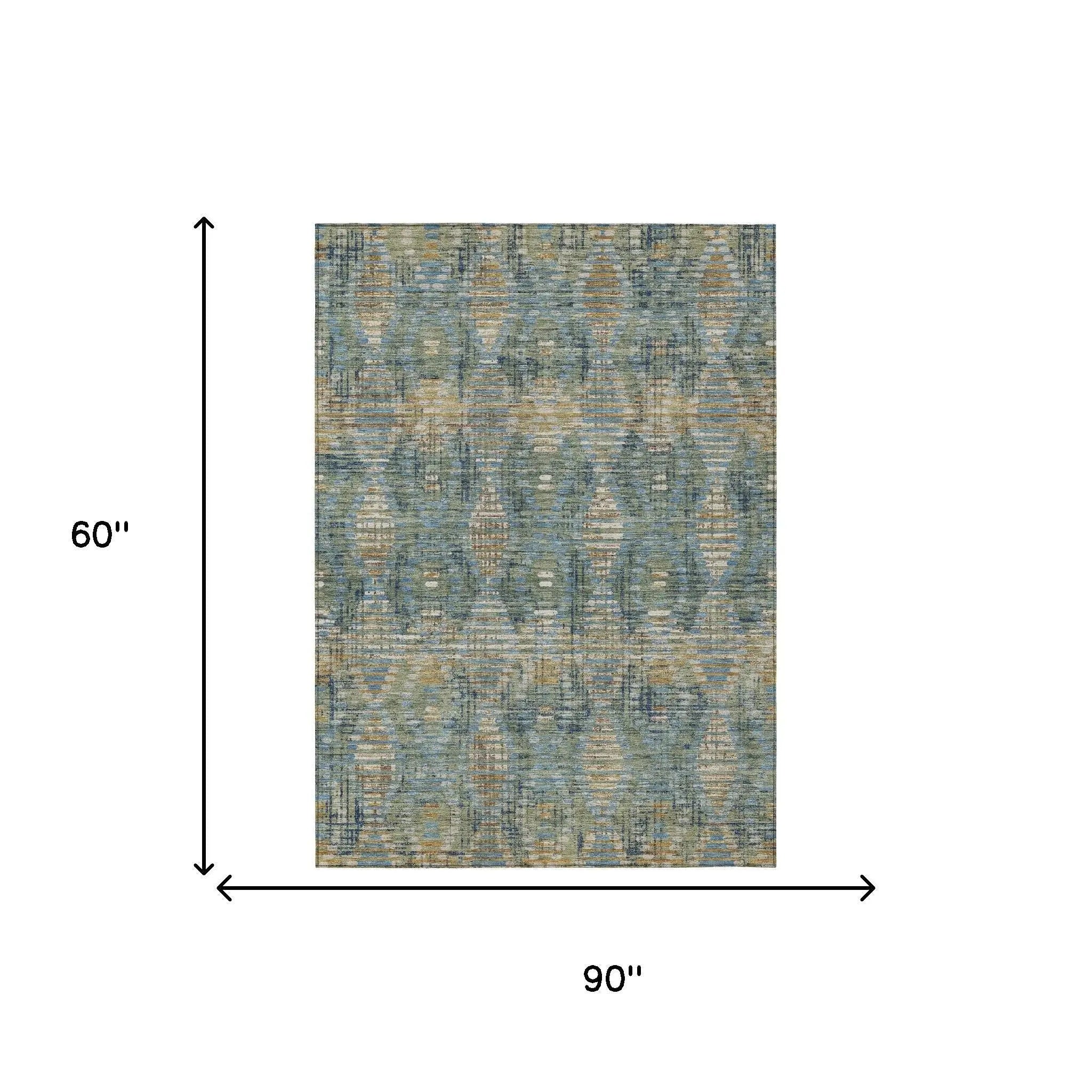 5' X 8' Green And Gray Floral Medallion Washable Indoor Outdoor Area Rug Homeroots Outdoor