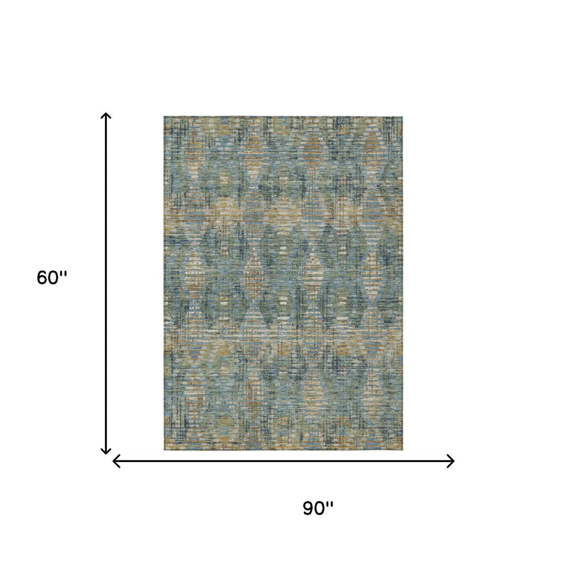 5' X 8' Green And Gray Floral Medallion Washable Indoor Outdoor Area Rug Homeroots Outdoor