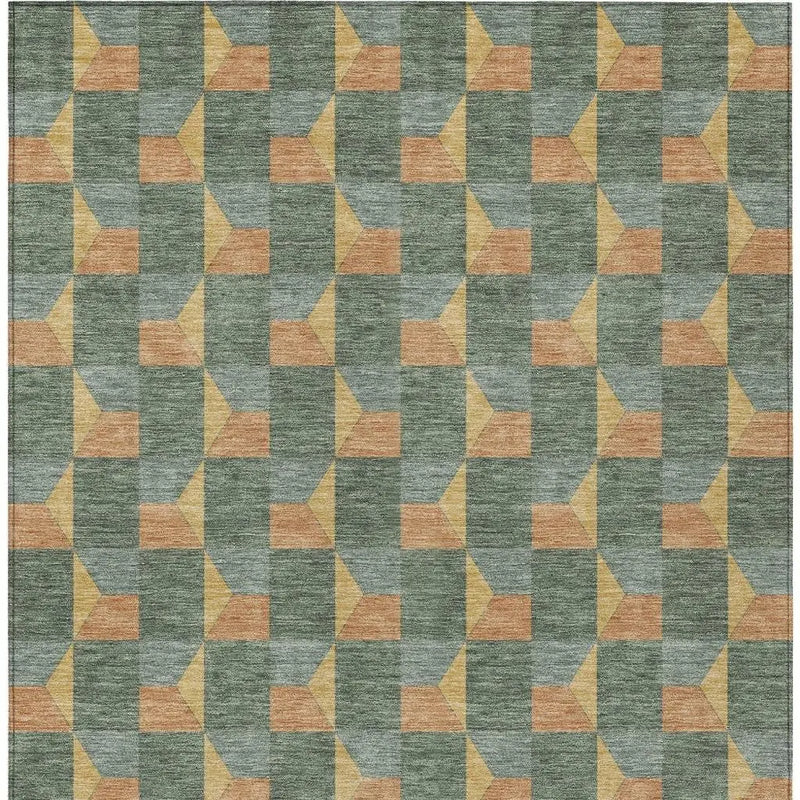 5' X 8' Green And Gray Geometric Washable Indoor Outdoor Area Rug Homeroots Outdoor