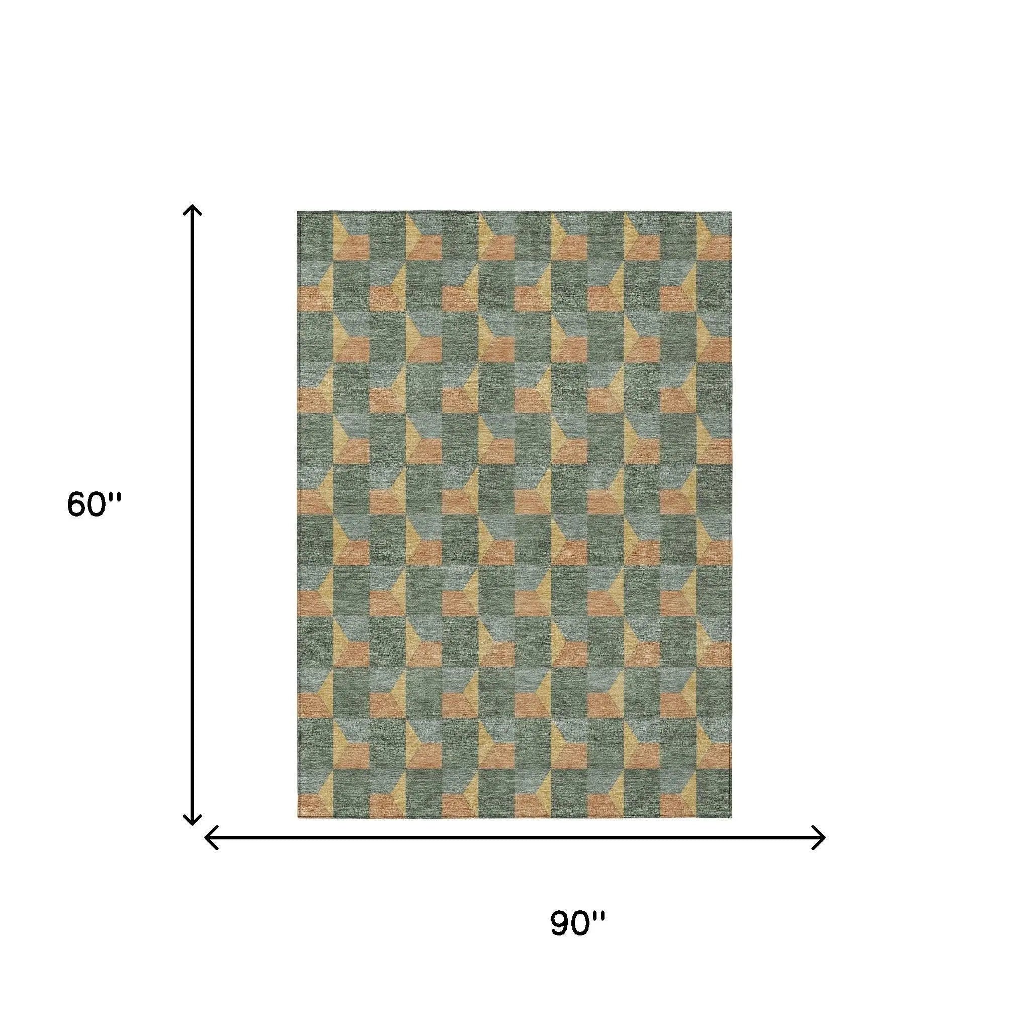 5' X 8' Green And Gray Geometric Washable Indoor Outdoor Area Rug Homeroots Outdoor