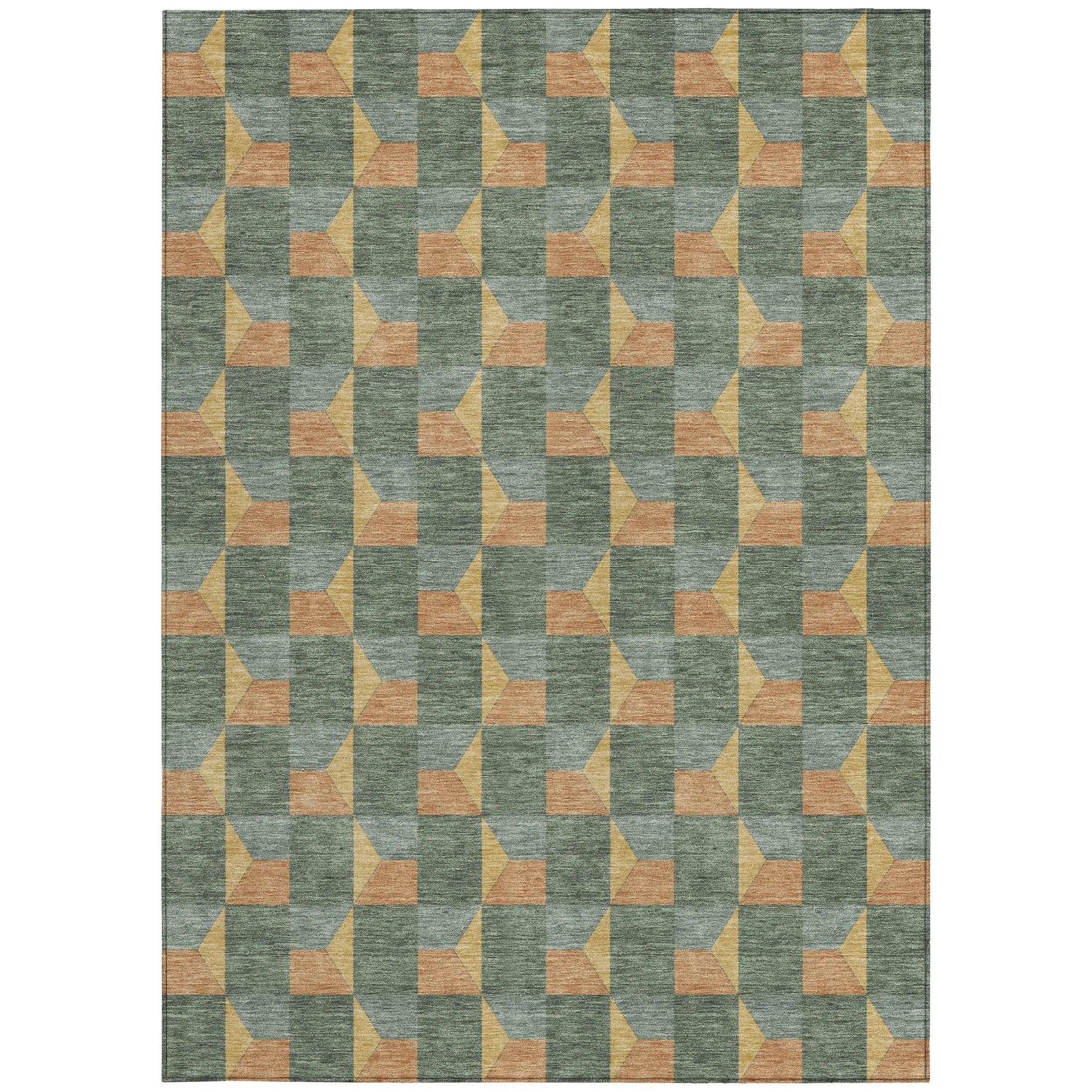 5' X 8' Green And Gray Geometric Washable Indoor Outdoor Area Rug Homeroots Outdoor