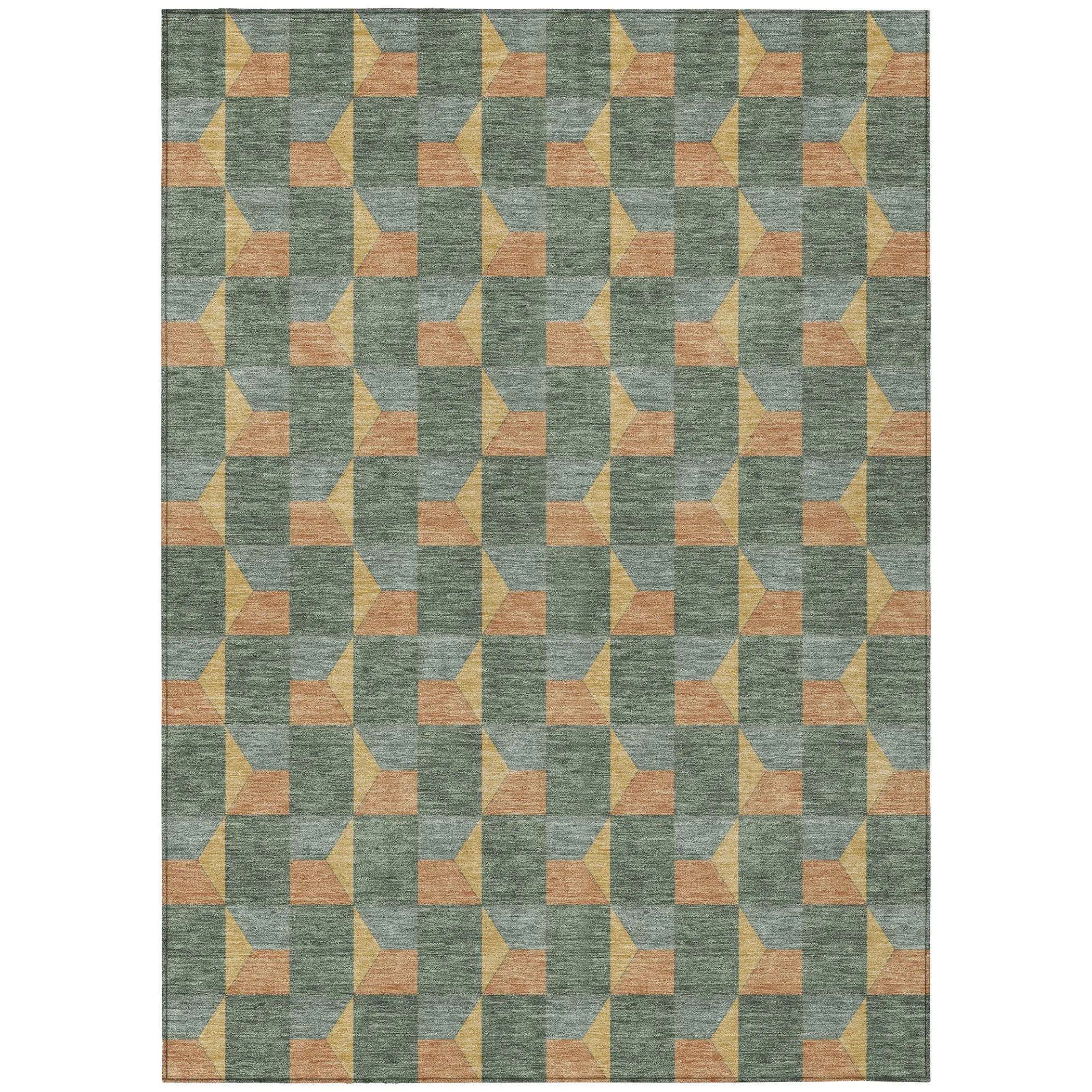 5' X 8' Green And Gray Geometric Washable Indoor Outdoor Area Rug Homeroots Outdoor