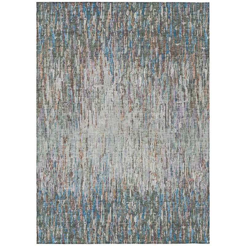 5' X 8' Green And Gray Striped Washable Indoor Outdoor Area Rug Homeroots Outdoor