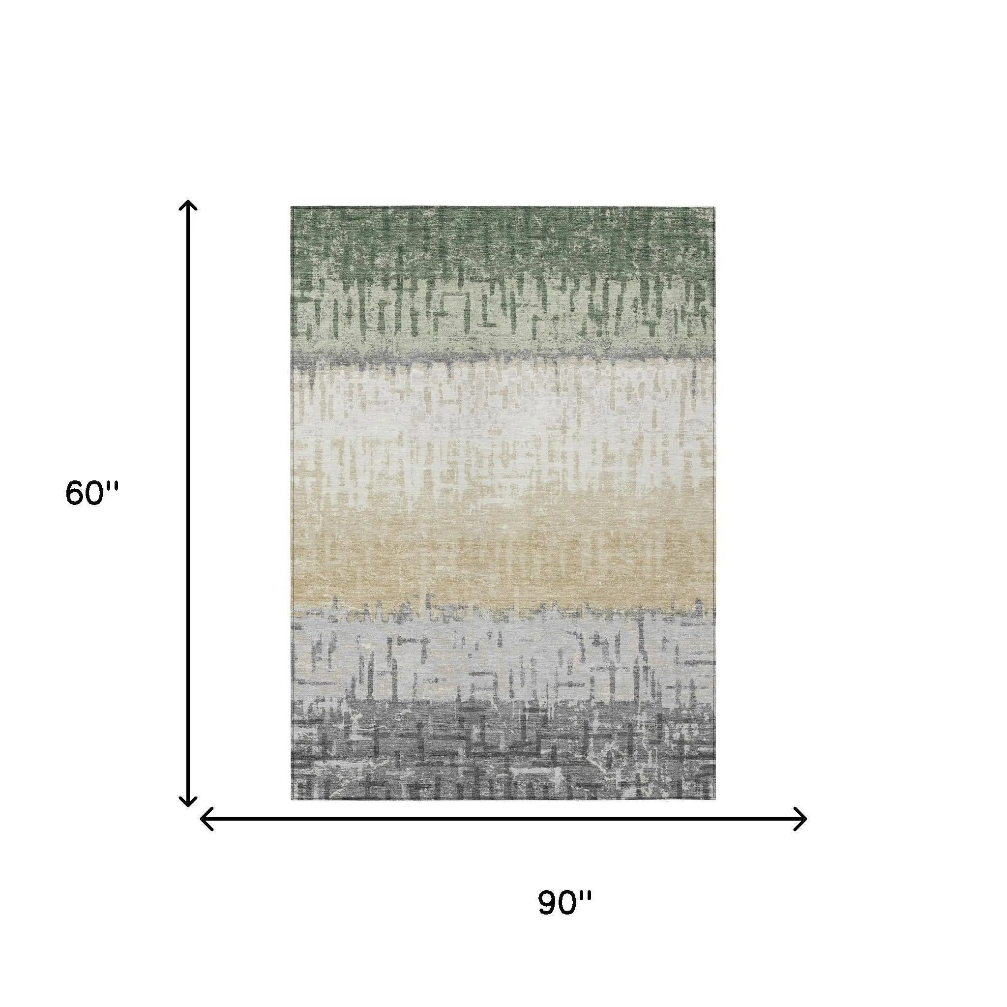 5' X 8' Green And Gray Striped Washable Indoor Outdoor Area Rug Homeroots Outdoor