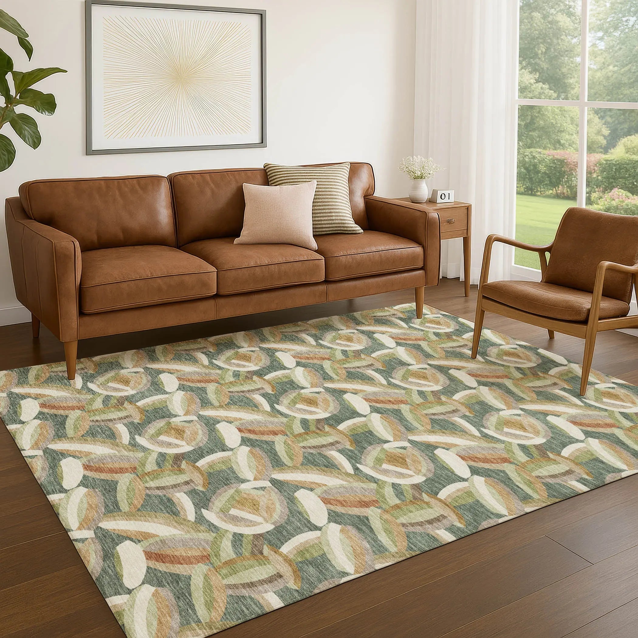 5' X 8' Green And Ivory Abstract Washable Indoor Outdoor Area Rug Homeroots Outdoor